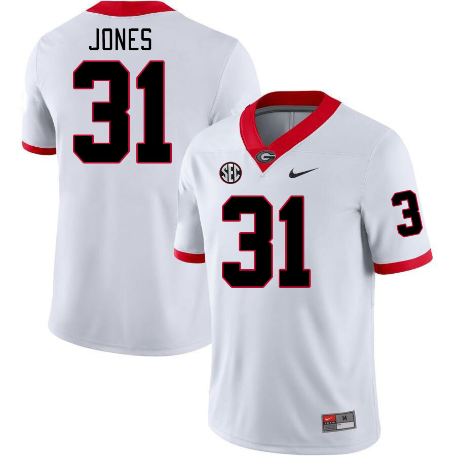 Men #31 Kyron Jones Georgia Bulldogs College Football Jerseys Stitched Sale-White - Click Image to Close